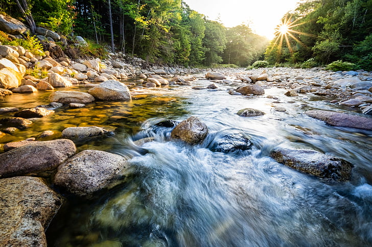 flod med stenar, Mad River, New Hampshire, stenar, vita berg, natur, ström, skog, flod, sten - Objekt, vattenfall, utomhus, träd, vatten, landskap, berg, strömmande vatten, natur, skönhet i naturen, HD tapet