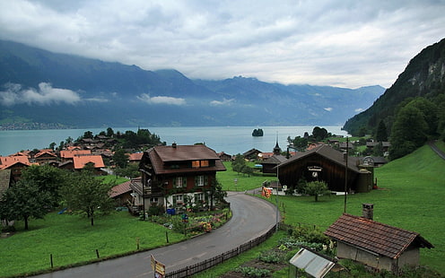 landscape, Switzerland, Iseltwald, Lake Brienz, lake, mountains, HD wallpaper HD wallpaper
