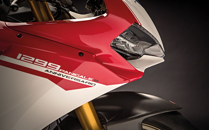 Ducati 1299 Panigale S Anniversario, biało-czerwony rower sportowy, motocykle, Ducati, Tapety HD