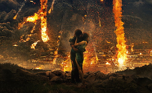 Pompeii Movie 2014, man and woman kissing digital wallpaper, Movies, Other Movies, Love, Volcano, Movie, Epic, pompeii, Film, Story, Survivor, true love, historical, 2014, disaster, epic story, Mount Vesuvius, HD wallpaper HD wallpaper