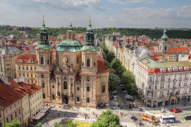 通り, 建物, 家, プラハ, チェコ共和国, 教会, 寺院, 聖ニコラス教会, Базилика Святого Микулаша、 HDデスクトップの壁紙
