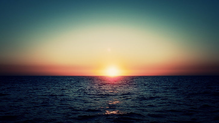 sea, nature, sunrise, horizon, HD wallpaper