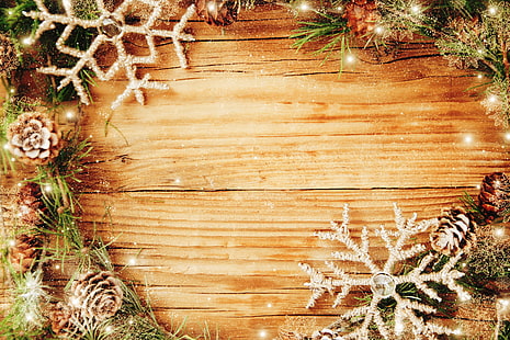 wianek z szyszek sosny w kolorze białym, zielonym i brązowym, nowy rok, Boże Narodzenie, Wesołych Świąt, Tapety HD HD wallpaper