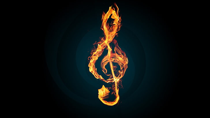 ilustração de nota musical de fogo, fogo, chama, música, chave, melodia, violino, HD papel de parede