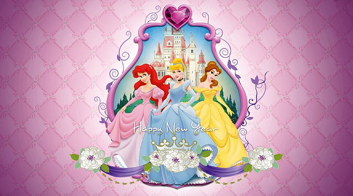 Heroine Of Disney Happy New Year, Disney Princess декор за стена, карикатури,, анимационен филм, disney, принцеса, HD тапет
