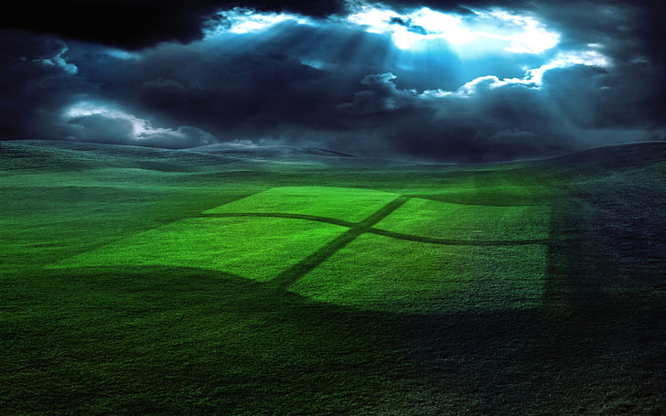 Windows wallpaper, green, light, windows, grass, sky, blue, HD wallpaper