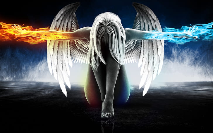 Fantasía, ángel, fuego, hombre, alas, Fondo de pantalla HD | Wallpaperbetter