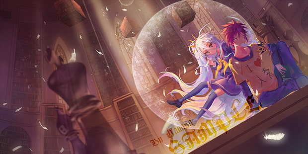 Ilustración de personaje de anime femenino y masculino, Anime, No Game No Life, Shiro (No Game No Life), Sora (No Game No Life), Fondo de pantalla HD HD wallpaper