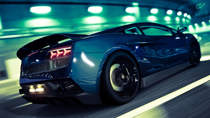 niebieskie Lamborghini Aventador coupe, Lamborghini Gallardo, czarne, czarne auta, Gallardo, auto, Tapety HD