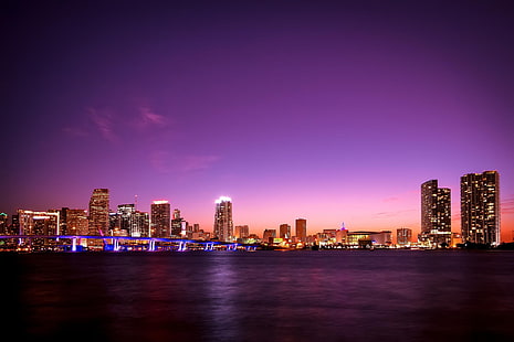 مضاء، منظر للطبيعة المدينة، صورة، المدينة، ميامي، فلوريدا، خلفية HD HD wallpaper