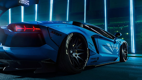 auto, sportwagen, supercar, lamborghini aventador, blaues auto, lamborghini, HD-Hintergrundbild HD wallpaper