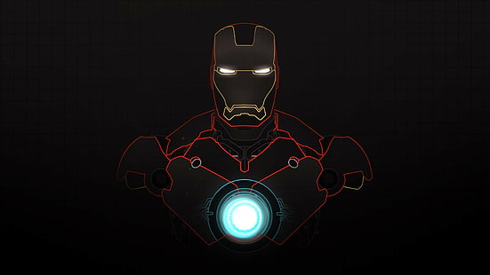 Тъмен фон, светещ, решетка, железен човек, супергерой, HD тапет HD wallpaper