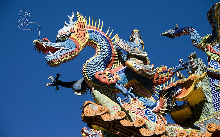 China building, dragon and phoenix carving art, China, Building, Dragon, Phoenix, Carving, Art, HD wallpaper