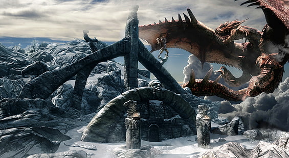 Skyrim Dragon, fondo de pantalla animado de dragón rojo, Juegos, The Elder Scrolls, Fondo de pantalla HD HD wallpaper