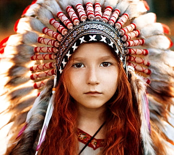 子供、目、赤毛、頭飾り、 HDデスクトップの壁紙 HD wallpaper