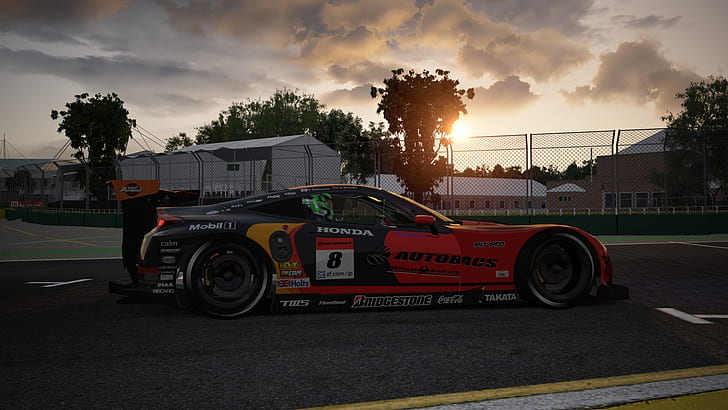 Assetto Corsa, sunset, race tracks, race cars, vehicle, video games, screen shot, gt 500, HD wallpaper