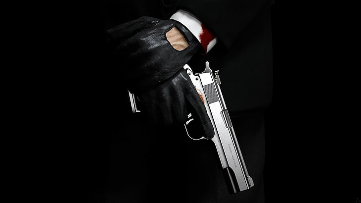 abstrakcyjne czarne pistolety mroczny hitman agent 47 gier czarne tło colt 1911 1920x1080 Art Black HD Art, Abstract, Black, Tapety HD