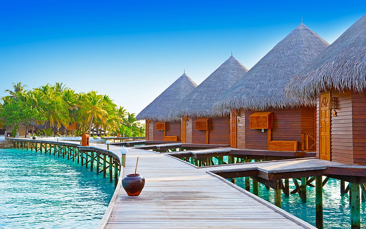 Carta da parati lussuosa dei bungalow sull'acqua delle Maldive Hd 3840 × 2400, Sfondo HD