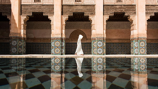 Маракеш, Мароко, басейн, храм, HD тапет HD wallpaper