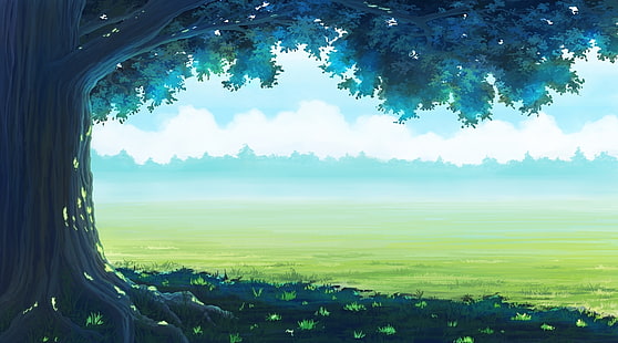 аниме пейзаж, гора, трева, аниме, HD тапет HD wallpaper