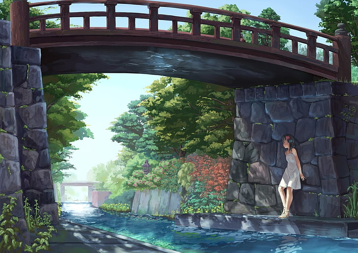 girl under bridge tapet, Anime, Original, Girl, Original (Anime), HD tapet
