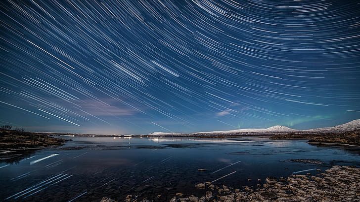 ทิวทัศน์คืนเต็มไปด้วยดวงดาวทะเลสาบท้องฟ้า, วอลล์เปเปอร์ HD