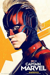 Brie Larson, Capitão Marvel, Universo Cinematográfico Marvel, Super Heróis da Marvel, mulheres, poster do filme, Marvel Comics, HD papel de parede HD wallpaper