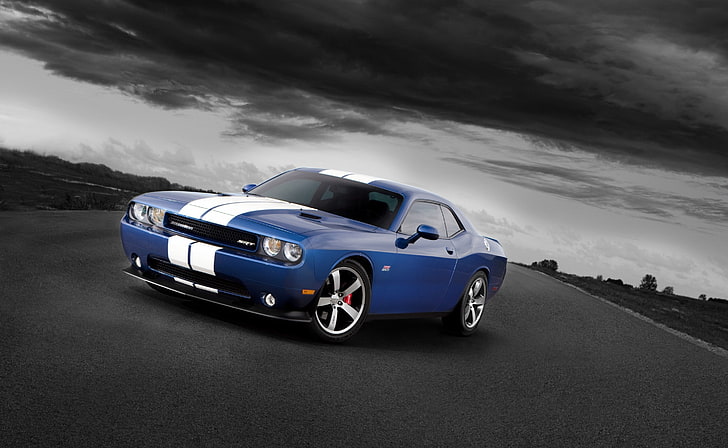 Foto Dodge Challenger SRT8, Ford Mustang biru, Mobil, Dodge, Challenger, Foto, srt8, Wallpaper HD