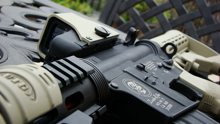 gray and black rifle, gun, weapon, HD wallpaper