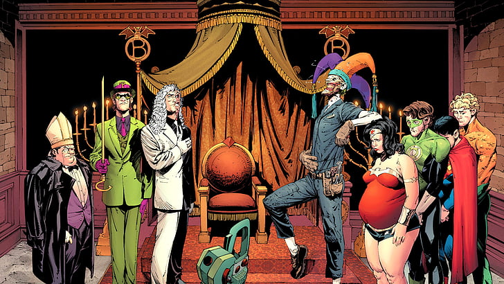 Comics, Tod der Familie, Aquaman, Grüne Laterne, Joker, Pinguin (DC Comics), Riddler, Superman, Two-Face, Wonder Woman, HD-Hintergrundbild