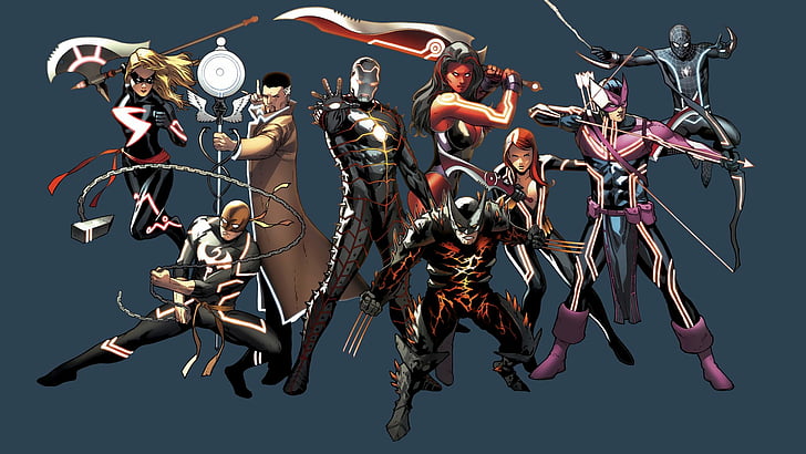 Comics, Collage, Black Widow, Hawkeye, Iron Fist, Iron Man, Spider-Man, Superhero, Wolverine, HD wallpaper