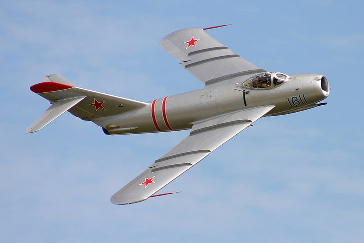 gray aircraft, the sky, flight, fighter, jet, Soviet, The MiG-17, HD wallpaper