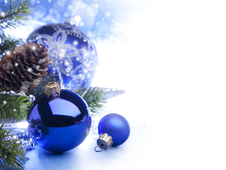 Three blue baubles, balls, holiday, new year, tree, the scenery, bumps ...