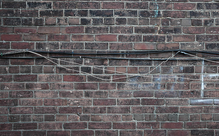 pared de ladrillo de hormigón marrón y negro, pared, ladrillo, textura, cable, Fondo de pantalla HD