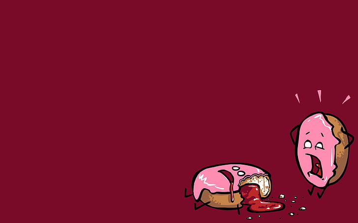 pink donuts illustration, donut, panic, humor, HD wallpaper