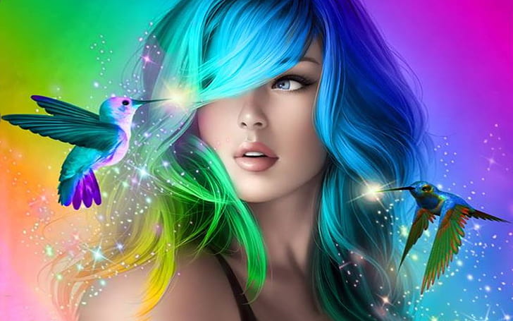 Красиво момиче с цветна коса Desktop Wallpaper Hd за мобилни телефони и лаптопи, HD тапет