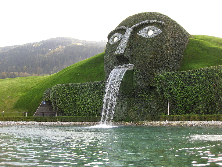 landmark, landscape, fountain, lake, Austria, HD wallpaper