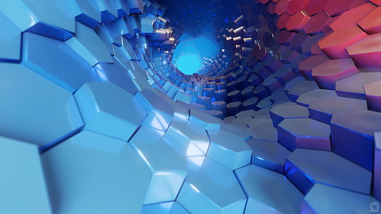 туннель, красочный, шестиугольник, аннотация, 3D, 3D аннотация, HD обои HD wallpaper