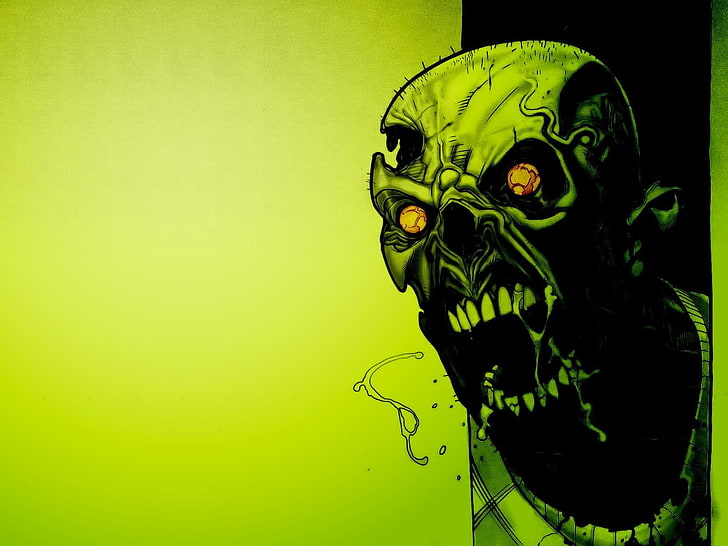 green zombie digital wallpaper, green, Skull, zombies, horror, toxic, zombie, HD wallpaper