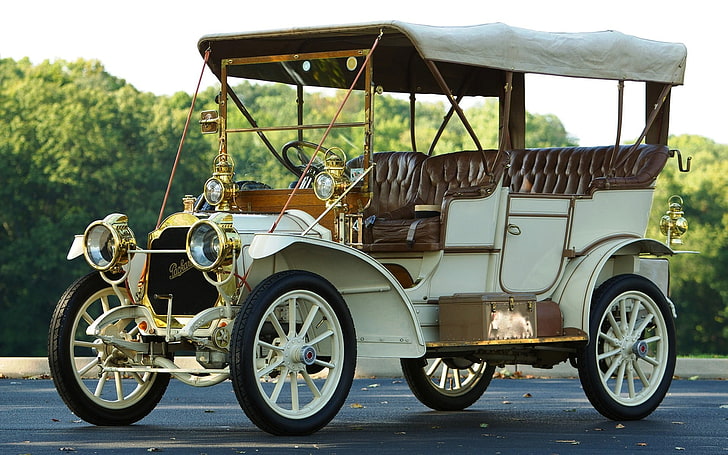 превозно средство, Ретро стил, път, дървета, природа, Packard Model 18 Touring 1909—10, HD тапет