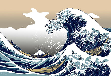 природа синяя великая волна от Канагава, HD обои HD wallpaper