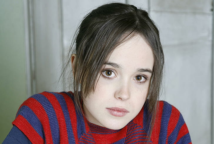 Ellen Page Selebriti, sweter bergaris biru dan merah wanita, selebritis, halaman ellen, Wallpaper HD