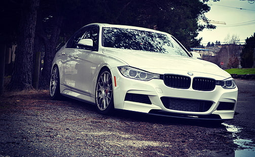BMW branco sedan, BMW, branco, RODAS, postura, f30, HD papel de parede HD wallpaper