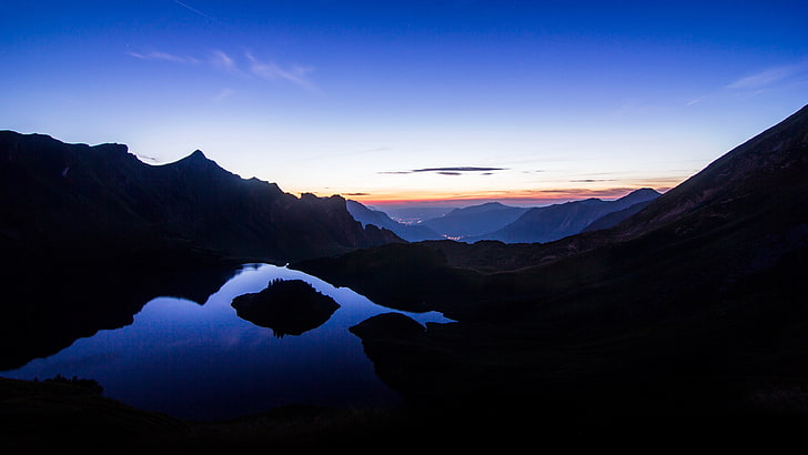 озеро гора ночью, HD обои