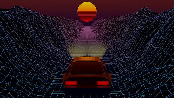 The sun, Auto, Music, Machine, Star, Background, 80s, Neon, 80's, Synth, Retrowave, Synthwave, New Retro Wave, Futuresynth, Sintav, Retrouve, Outrun, HD wallpaper