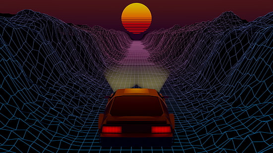 The sun, Auto, Music, Machine, Star, Background, 80s, Neon, 80's, Synth, Retrowave, Synthwave, New Retro Wave, Futuresynth, Sintav, Retrouve, Outrun, HD wallpaper HD wallpaper