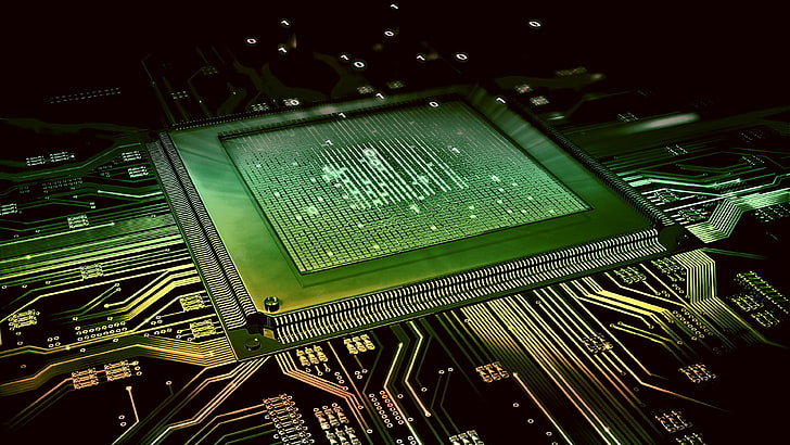 технология, електроника, електронно инженерство, процесор, електрическа мрежа, компютърен хардуер, гийк, зелен, HD тапет