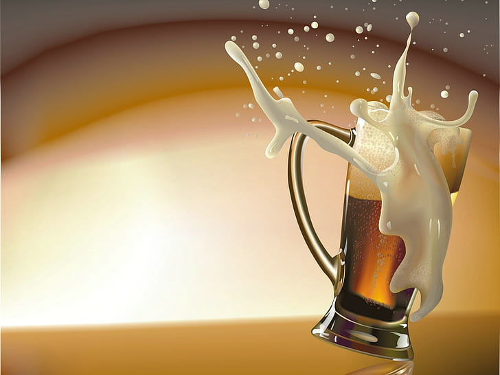 bir, gelas minum, seni digital, latar belakang sederhana, Wallpaper HD