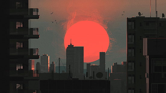 game scene, artwork, sunset, city, Japan, HD wallpaper HD wallpaper