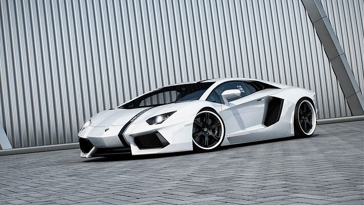 white Lamborghini Aventador supercar, Lamborghini, car, white cars, Lamborghini Aventador, tuning, vehicle, HD wallpaper